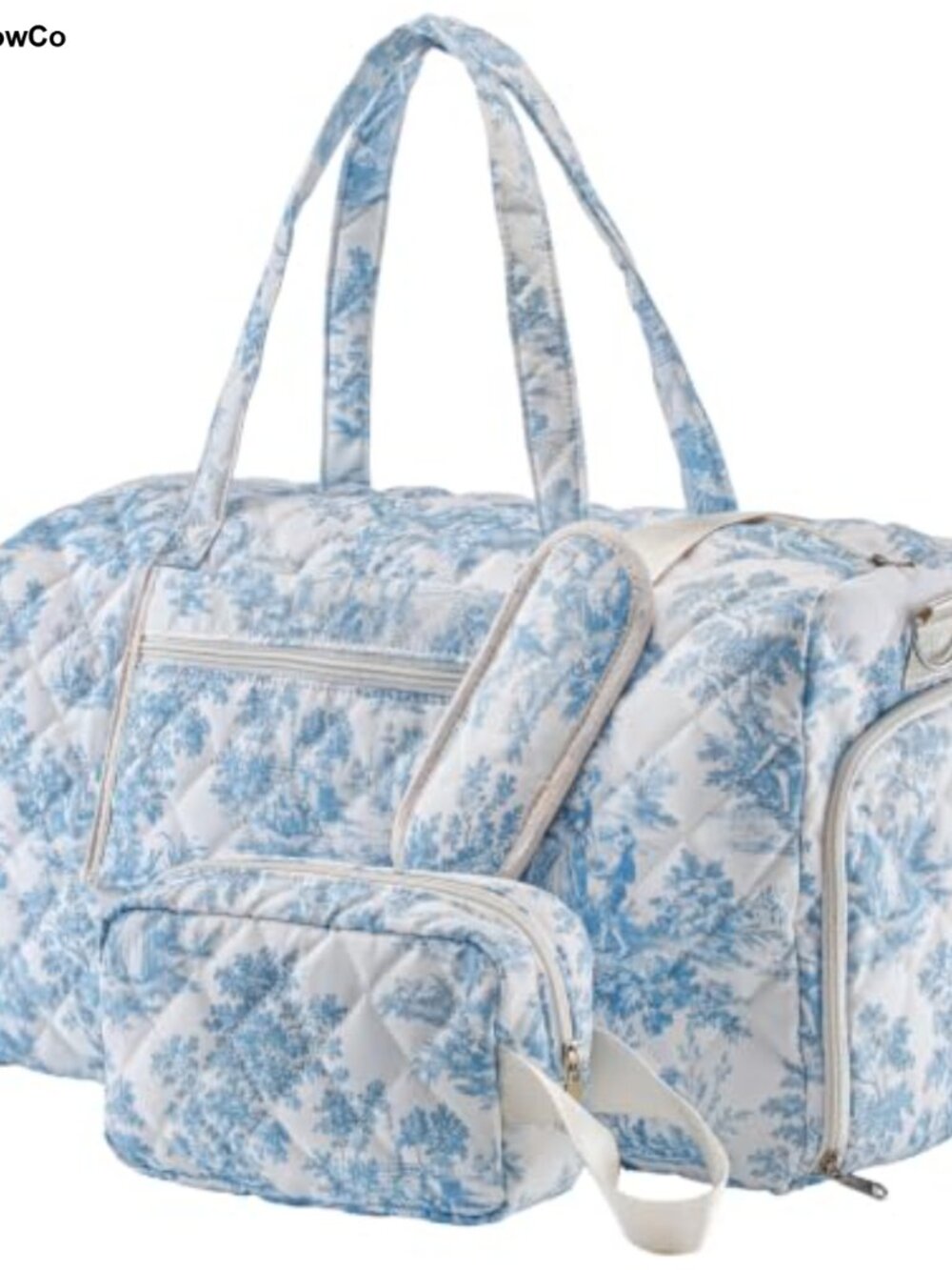 Quilted Floral Duffle Bag Weekender Gym Travel Bag With Cosmetic Pouch
